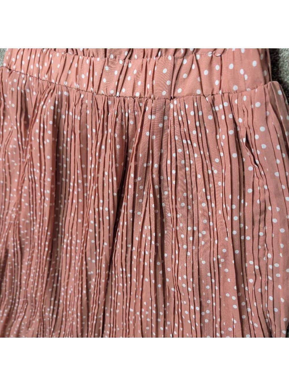 Women's EXLURA Pink Polka Dot Pleated Midi Skirt XL - Picture 3 of 8
